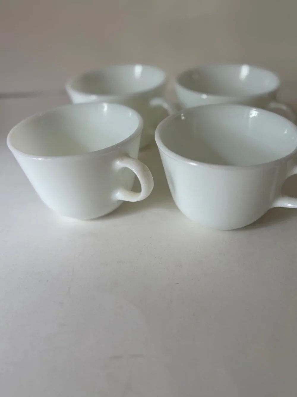 Vintage Set Of Four Pyrex Opal White Coffee Cups  Nice